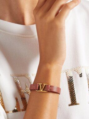Valentino Garavani Vlogo Signature Leather Tan Bracelet